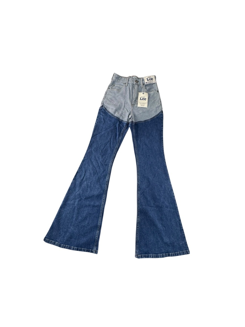 Lee Two-Tone High-Rise Flare Jeans in Dark and Light Blue Kacey Musgraves NWT